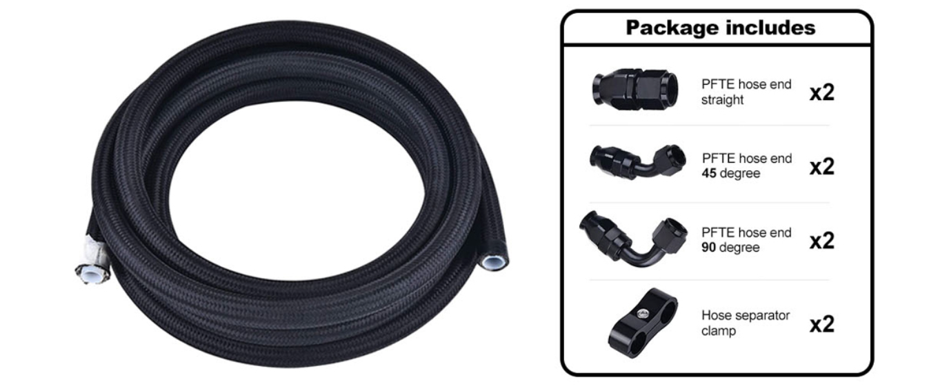 OctoMotive Universal 6AN PTFE Fuel Line Kit, -6AN E85 Fuel Hose Line 10FT Black
