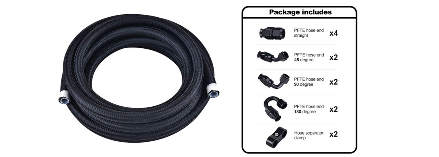 OctoMotive Universal 6AN PTFE Fuel Line Kit, -6AN E85 Nylon Braided Fuel Hose 20FT