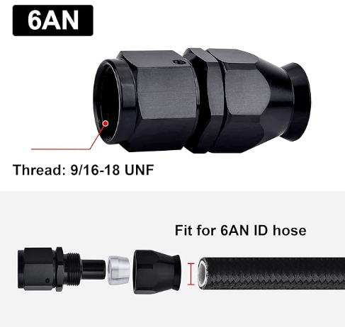 OctoMotive -6AN PTFE Hose End Fitting Straight Black for PTFE Hose Only (4)