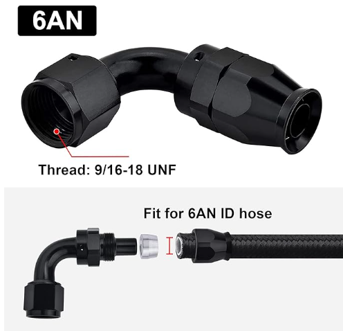 OctoMotive -6AN PTFE Hose End Fitting 90 DEGREE Black for PTFE Hose Only (2)