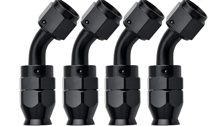 OctoMotive -6AN PTFE Hose End Fitting 45 DEGREE Black for PTFE Hose Only (4)