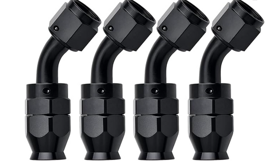 OctoMotive -6AN PTFE Hose End Fitting 45 DEGREE Black for PTFE Hose Only (4)
