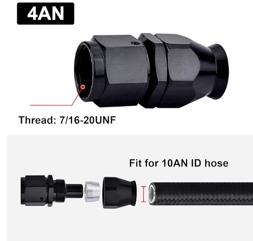 OctoMotive -4AN PTFE Hose End Fitting Straight Black for PTFE Hose Only (2)
