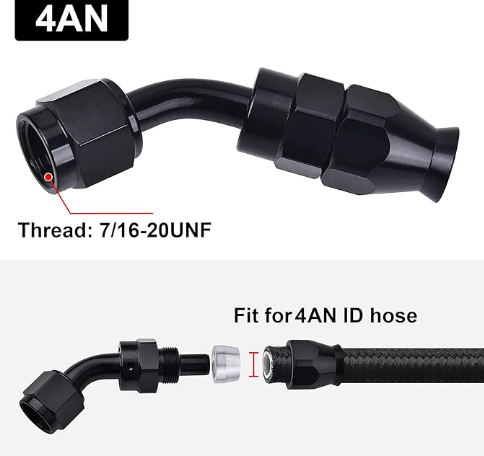 OctoMotive -4AN PTFE Hose End Fitting 45 DEGREE Black for PTFE Hose Only (1)