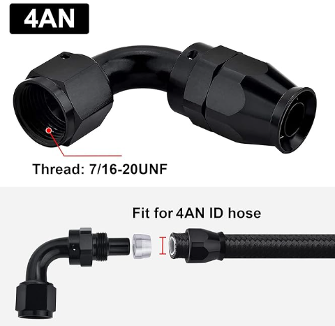 OctoMotive -4AN PTFE Hose End Fitting 90 DEGREE Black for PTFE Hose Only (2)