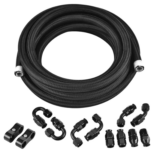 OctoMotive Universal -8AN PTFE Fuel Line Kit, -8AN E85 Nylon Braided Fuel Hose 16FT