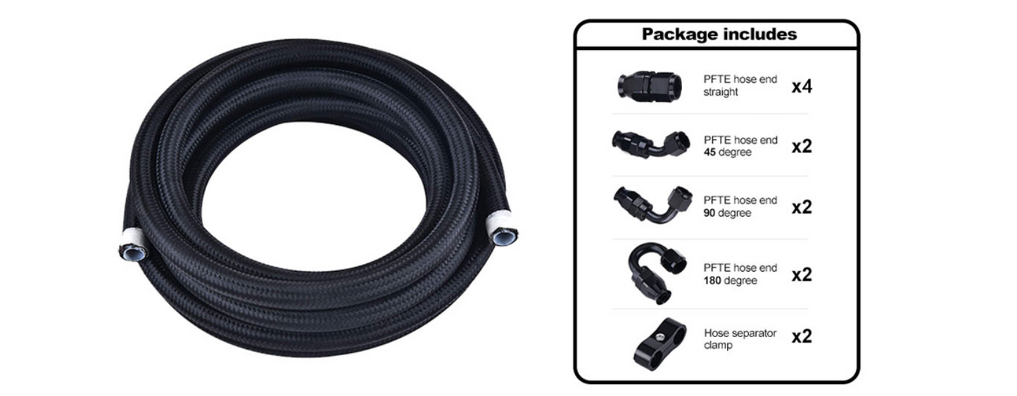 OctoMotive Universal -8AN PTFE Fuel Line Kit, -8AN E85 Nylon Braided Fuel Hose 16FT