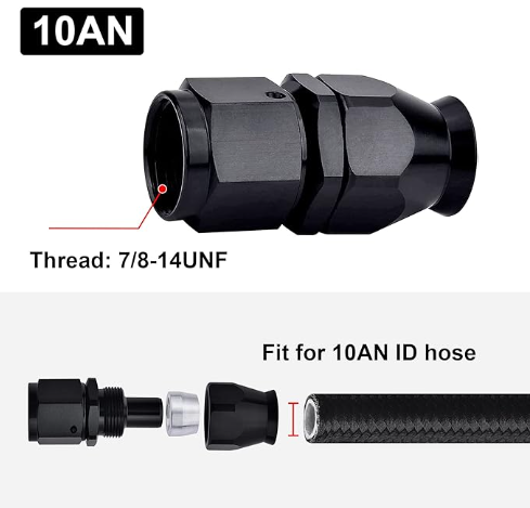OctoMotive -10AN PTFE Hose End Fittings Straight Black for PTFE Hose Only (2)