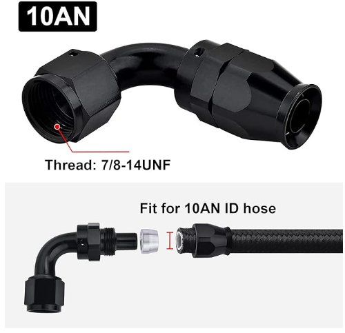 OctoMotive -10AN PTFE Hose End Fitting 90 Degree Black for PTFE Hose Only (1)