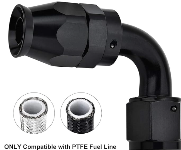 OctoMotive -8AN PTFE Hose End Fitting 90 DEGREE Black for PTFE Hose Only (2)