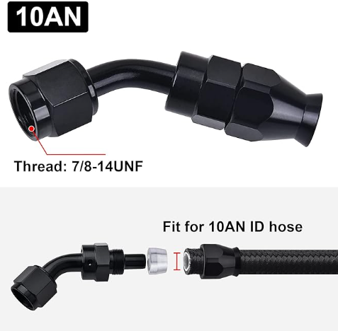 OctoMotive -10AN PTFE Hose End Fitting 45 Degree Black for PTFE Hose Only (2)