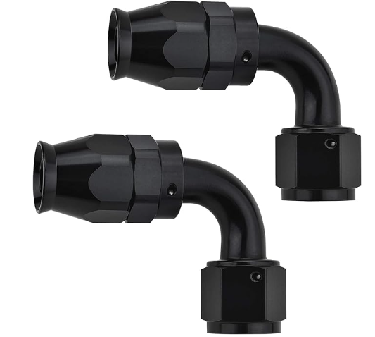 OctoMotive -8AN PTFE Hose End Fitting 90 DEGREE Black for PTFE Hose Only (2)