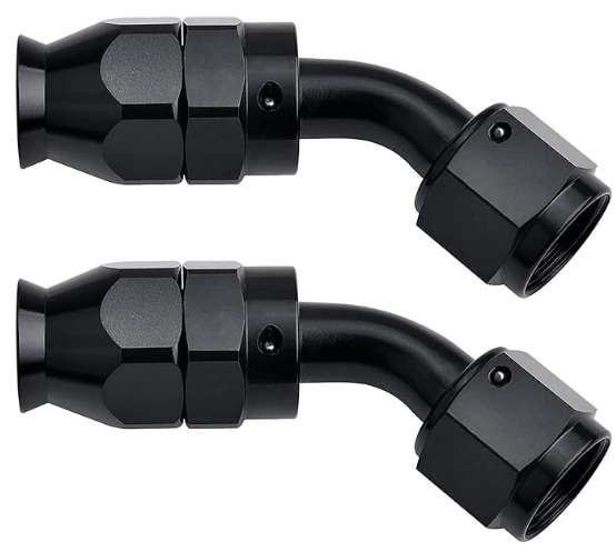 OctoMotive -8AN PTFE Hose End Fitting 45 DEGREE Black for PTFE Hose Only (2)