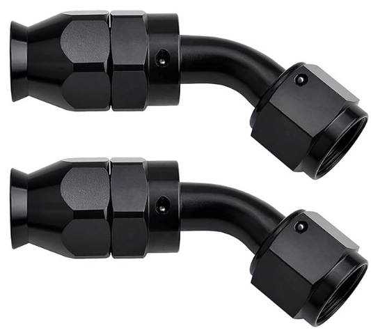 OctoMotive -8AN PTFE Hose End Fitting 45 DEGREE Black for PTFE Hose Only (2)