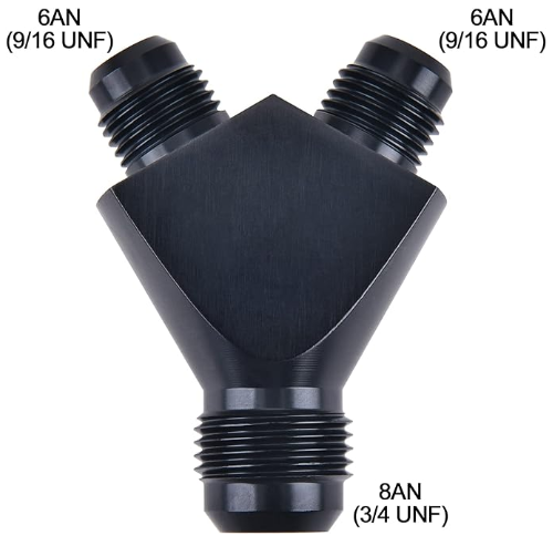 OctoMotive -8AN To Dual -6AN Y Block Flare Fitting Adapter Union Splitter Black