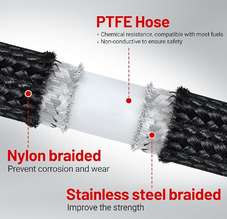OctoMotive Universal -8AN PTFE Fuel Line Kit, -8AN E85 Nylon Braided Fuel Hose 20FT