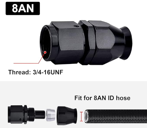 OctoMotive -8AN PTFE Hose End Fitting Straight Black for PTFE Hose Only (2)