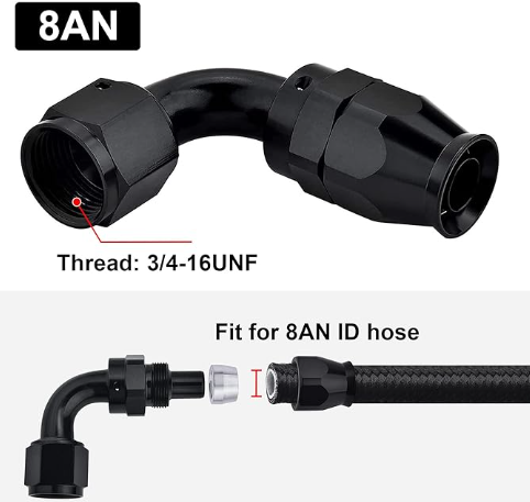 OctoMotive -8AN PTFE Hose End Fitting 90 DEGREE Black for PTFE Hose Only (2)