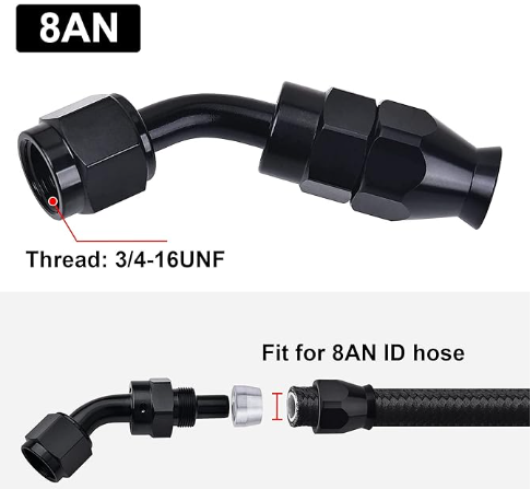 OctoMotive -8AN PTFE Hose End Fitting 45 DEGREE Black for PTFE Hose Only (2)